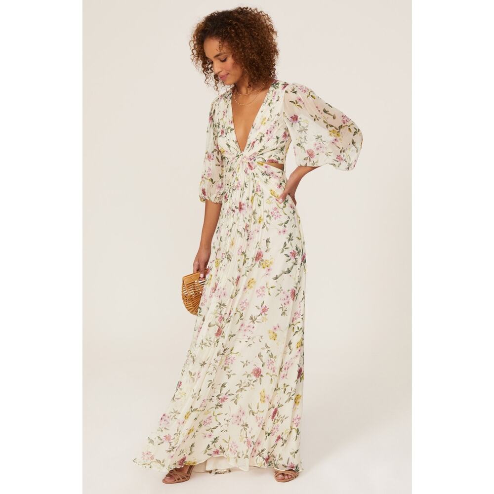 ML Monique Lhuillier | Floral Pleated Chiffon Gown
